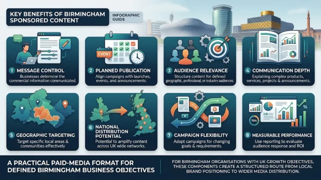 What are the key benefits of Birmingham sponsored content?