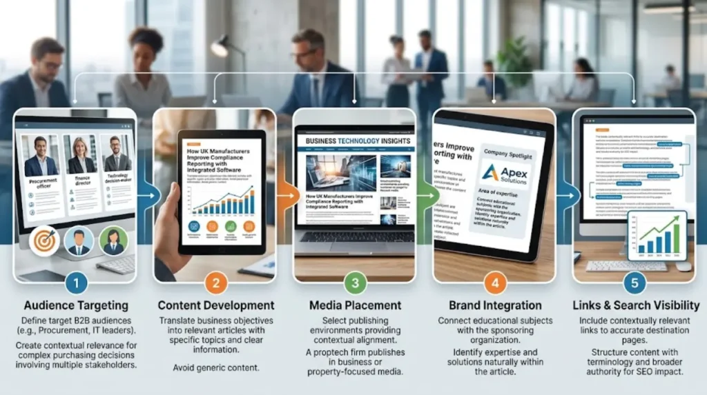 What does a B2B sponsored content campaign include?