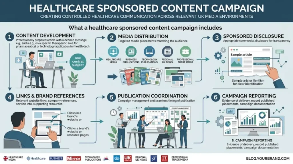 What does a healthcare sponsored content campaign include?