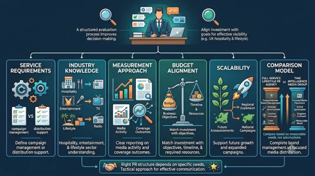 What factors should businesses evaluate before selecting a PR partner?