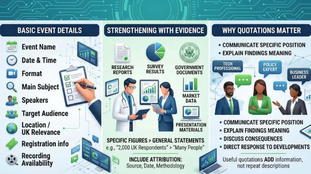What information helps journalists cover a virtual event?