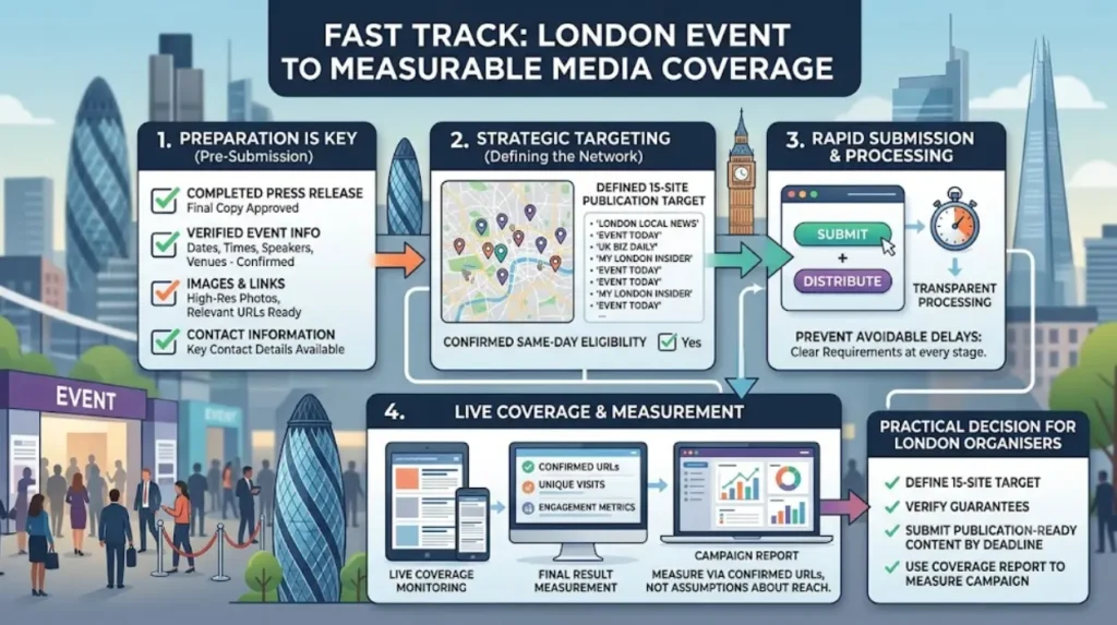 What is the fastest way to turn a London event into measurable media coverage?