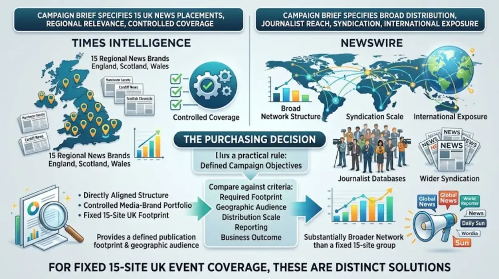 What is the final decision for a 15-site UK event coverage campaign?