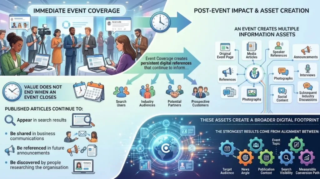 What is the relationship between event coverage and long-term lead generation?