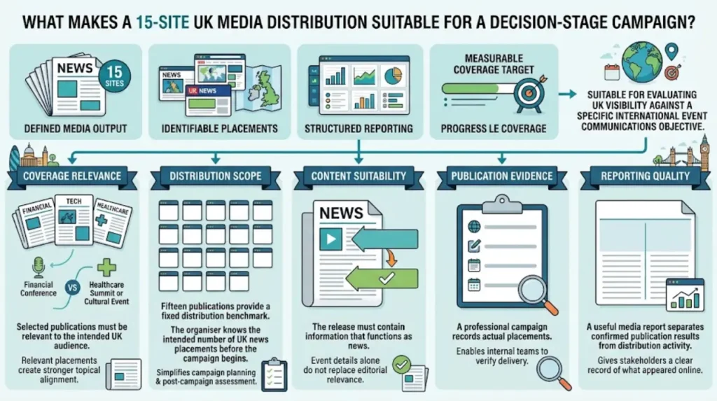 What makes a 15-site UK media distribution suitable for a decision-stage campaign?
