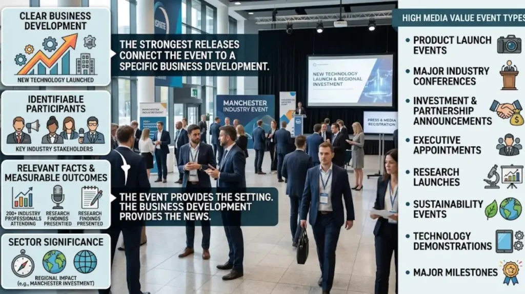 What makes a corporate event suitable for UK media distribution?