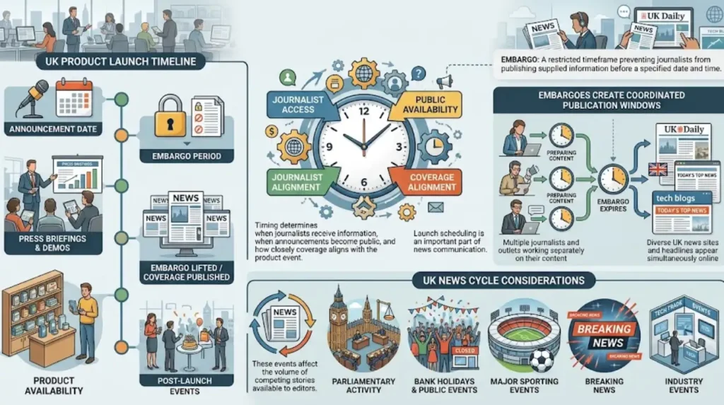 What role does timing play in UK product launch coverage?