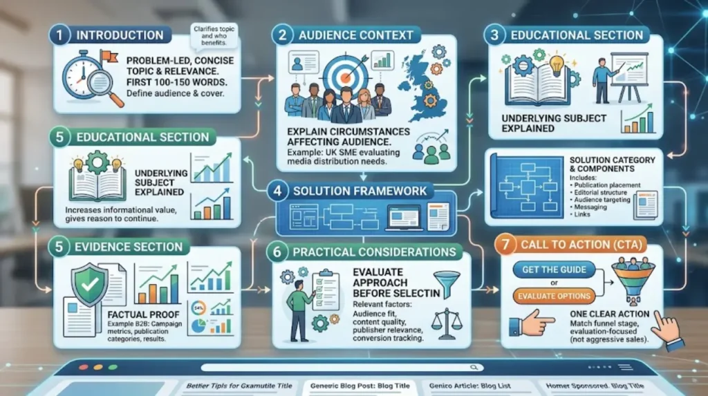What sections should a sponsored article include?
