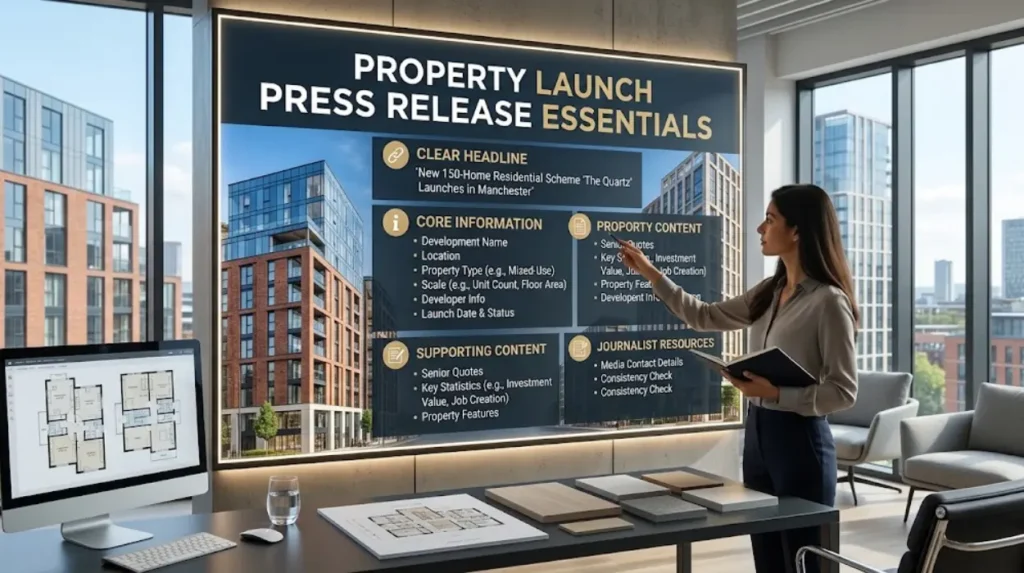 What should a property launch press release contain?