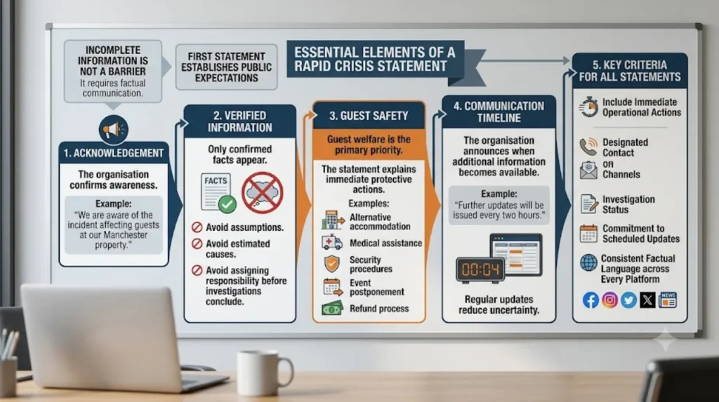 Crisis Communication Frameworks: Issuing Rapid Statements to Retain Guest Loyalty Fast 1 What should every rapid crisis statement include?