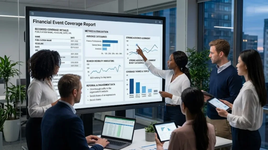 What should organisations do after financial event coverage is published?
