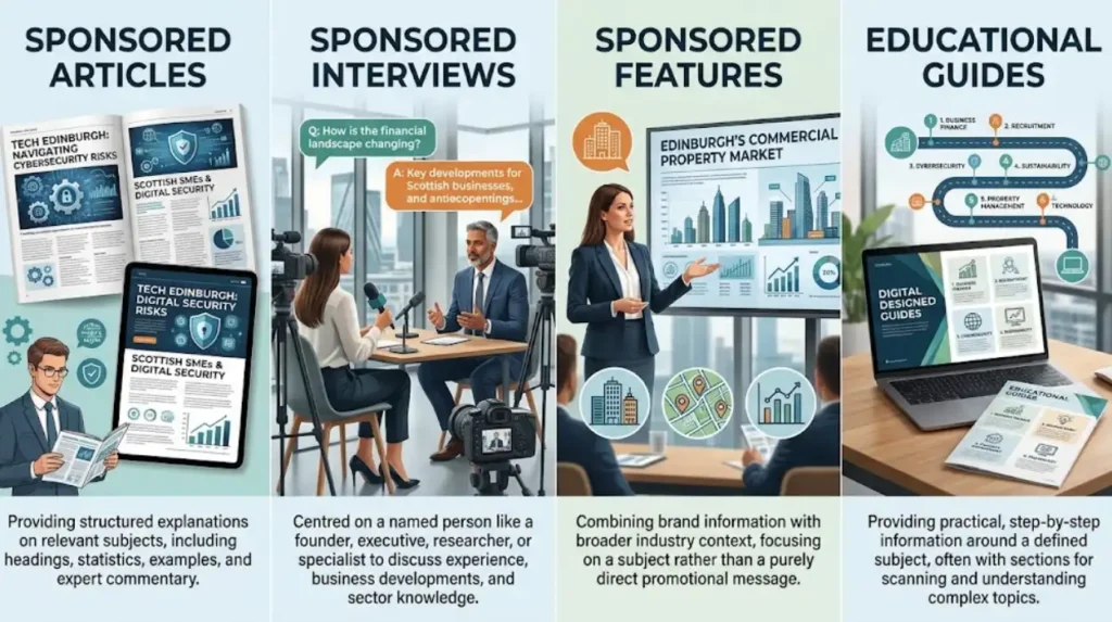 What types of sponsored content do Edinburgh brands use?