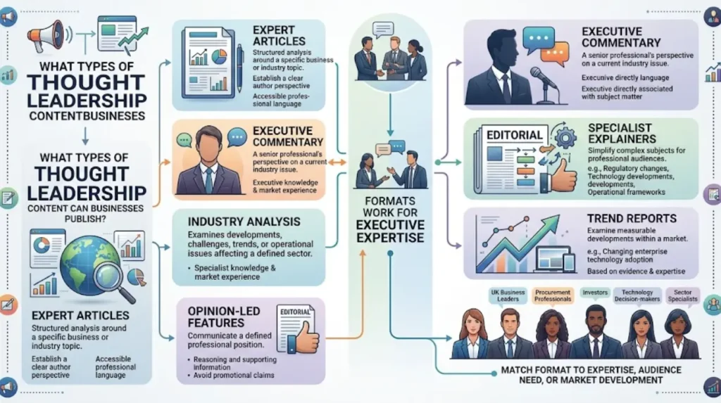 What types of thought leadership content can businesses publish?