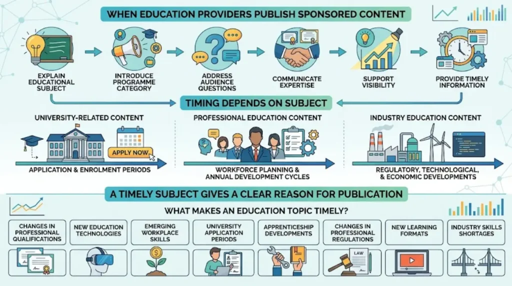 When do education providers publish sponsored content?