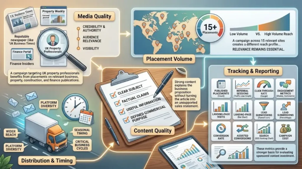 Which components determine the value of a sponsored content campaign?