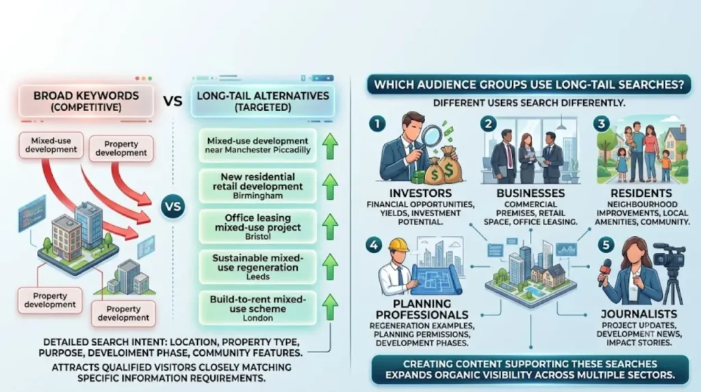 Which long-tail keywords generate sustained property search traffic?