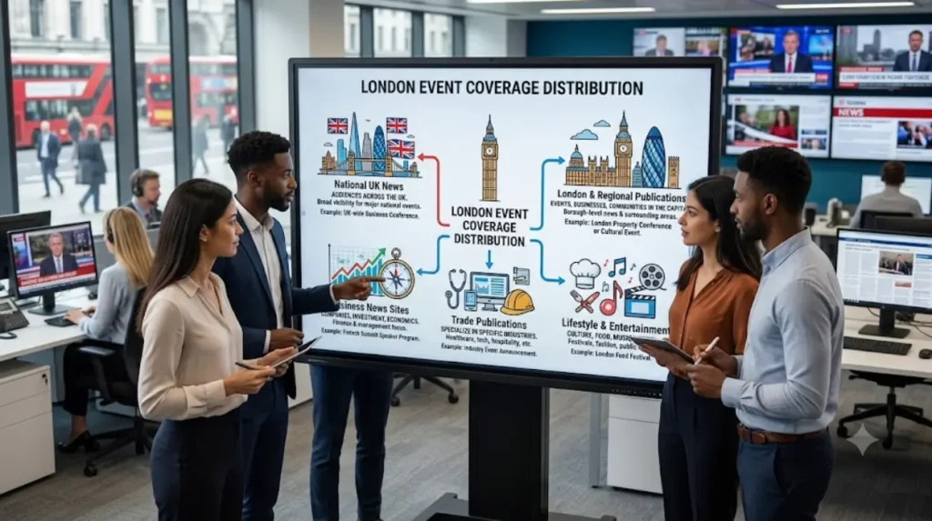 Which types of London news sites can publish event coverage?