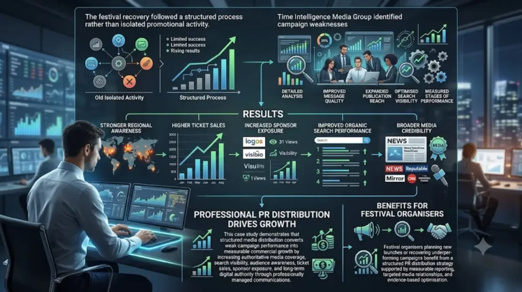 ROI Case Study: How Time Intelligence Media Group Saved an Underperforming Festival Launch 2 Why does this case study support investment in professional PR distribution?