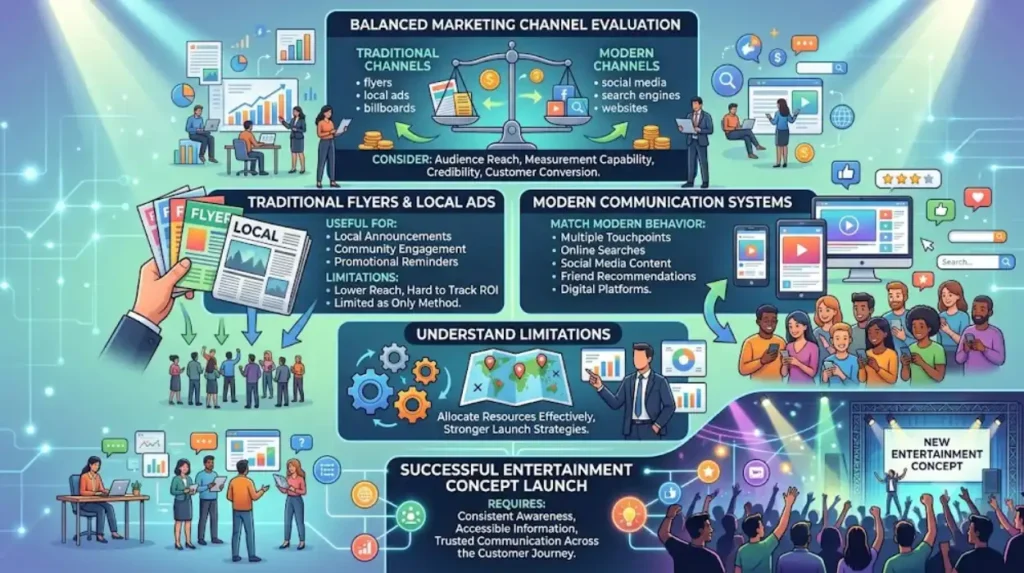 Why Traditional Flyer and Local Ad Campaigns Are a Risky Strategy for New Entertainment Concepts 2 Why should businesses evaluate marketing channels before launching entertainment concepts?