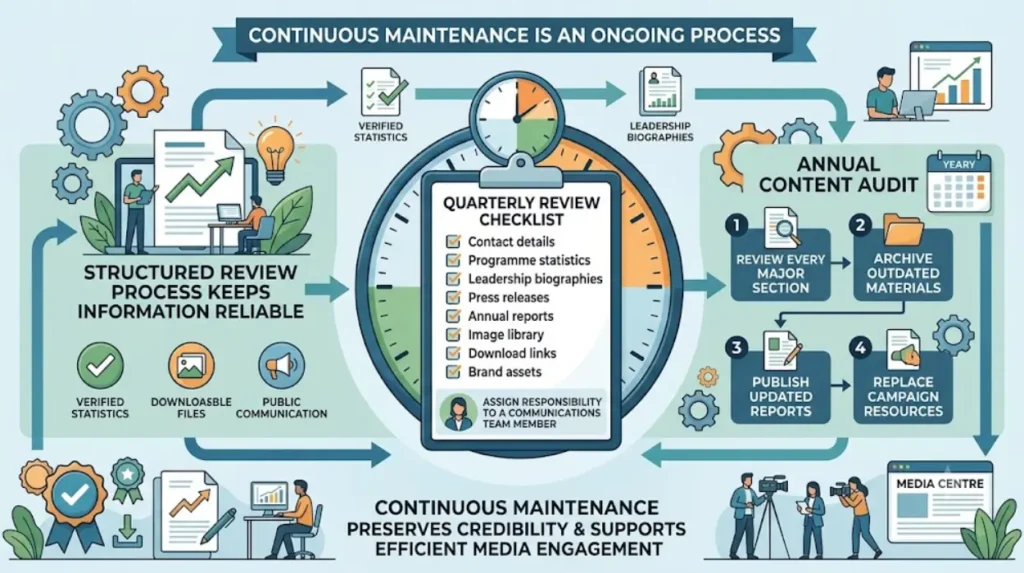 How can NGOs maintain an effective digital press kit over time?