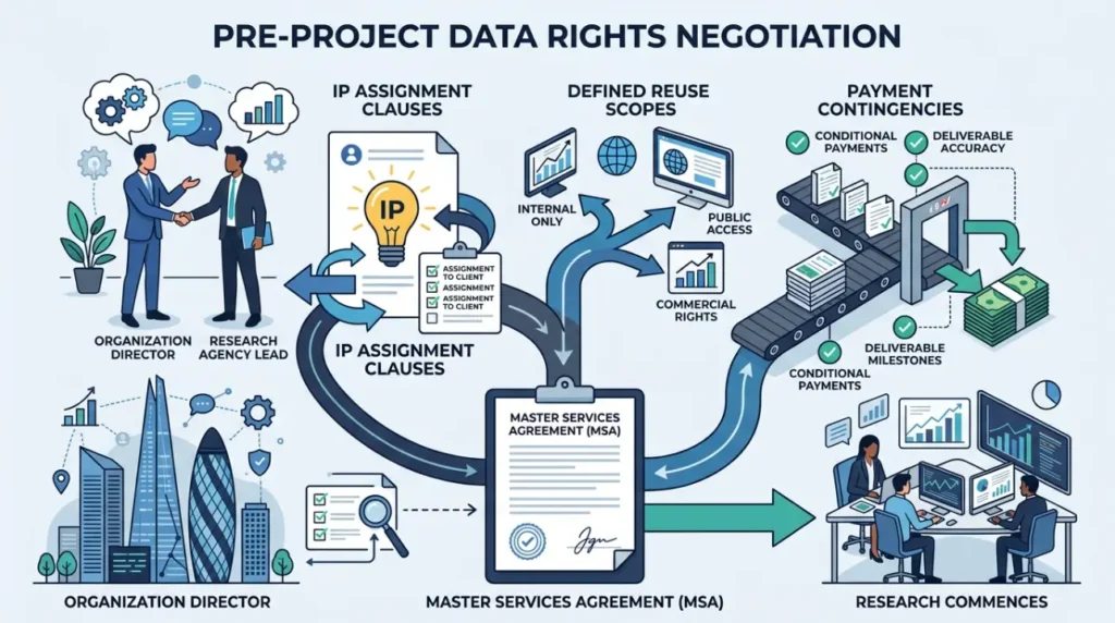 How can organizations negotiate data rights before commissioning research 2