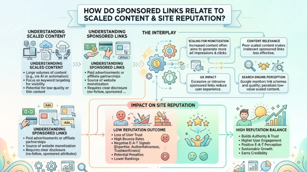 How do sponsored links relate to scaled content and site reputation