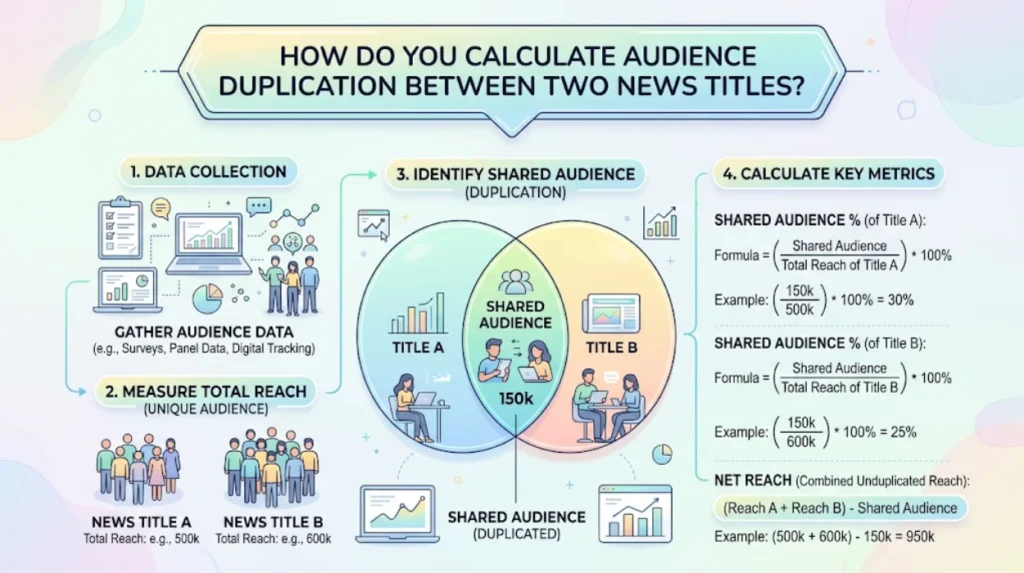How to Analyse Audience Overlap Across Regional and National News Titles to Avoid Paying Twice for the Same Readers 1 How do you calculate audience duplication between two news titles