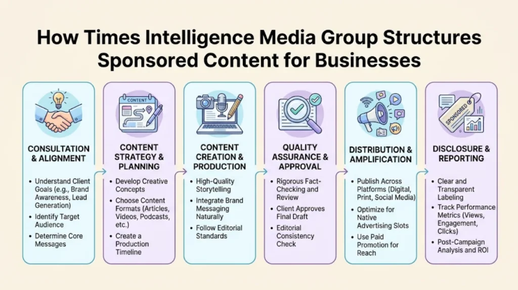 Time Intelligence Media Group Sponsored Content Services for Brand Entity Building 1 How does Times Intelligence Media Group structure sponsored content for businesses