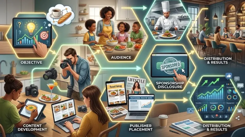 How does food and drink sponsored content work?