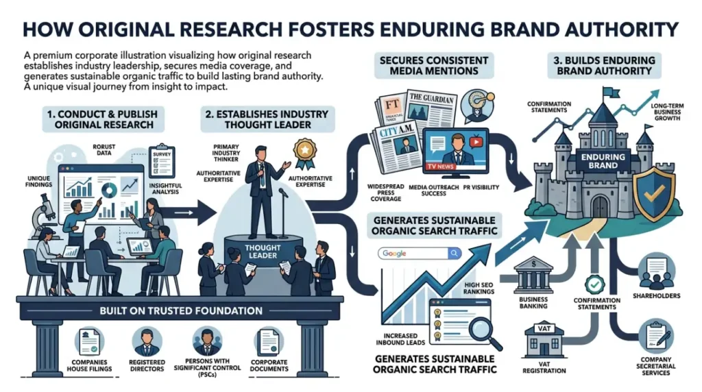 How does original research build enduring brand authority