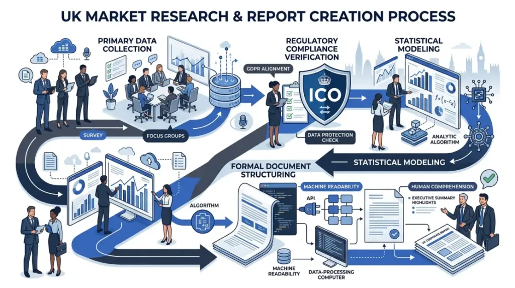 How does the research and report creation process function for UK markets
