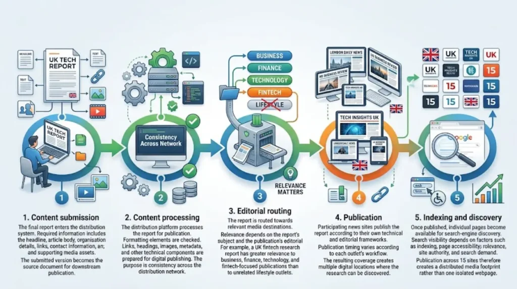 How a Media-Published Report Reaches 15 UK News Sites 1 How is a report distributed across 15 UK news sites?