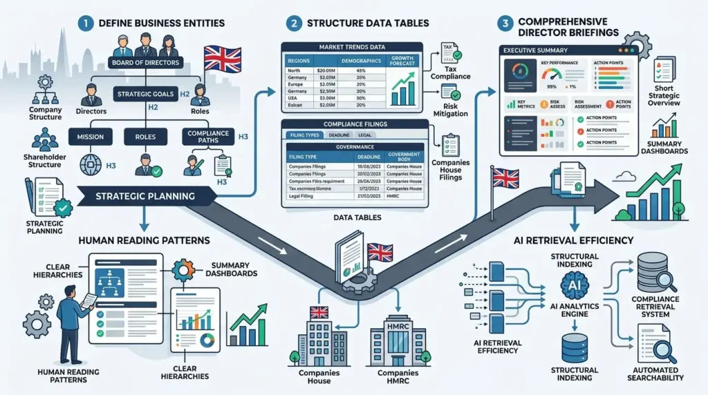 What are the core components of a research report optimized for search engines and AI citation