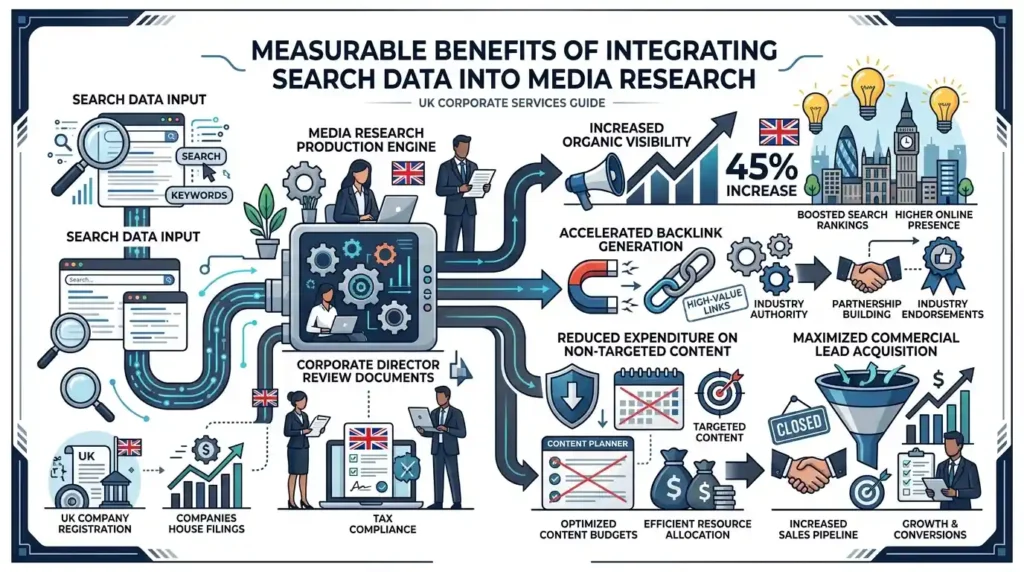 What are the measurable benefits of integrating search data into media research production
