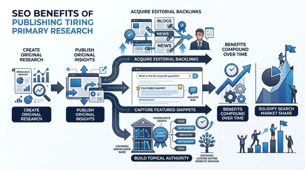 What are the primary SEO benefits of publishing primary research