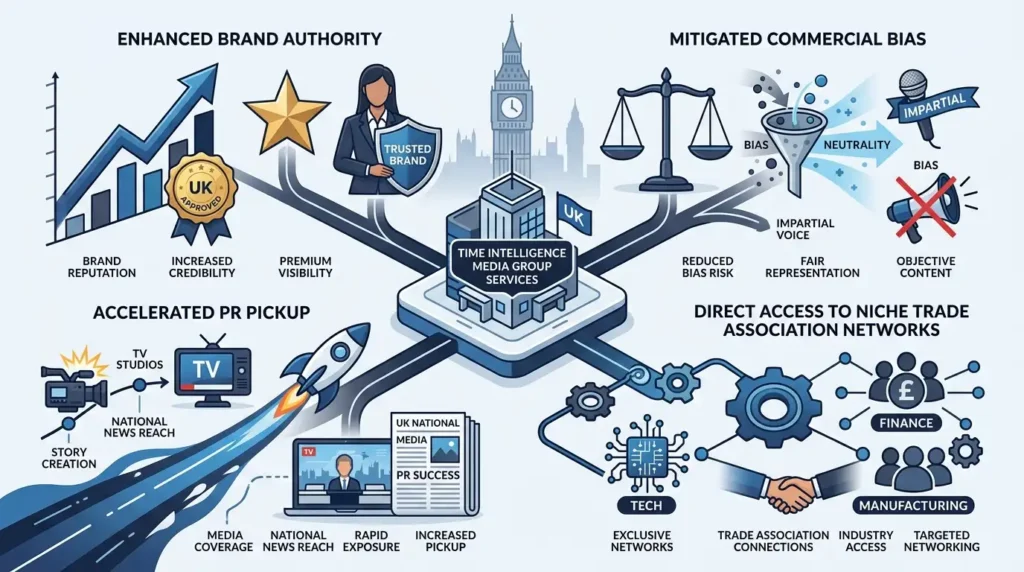 What are the specific commercial benefits of utilizing Time Intelligence Media Group services