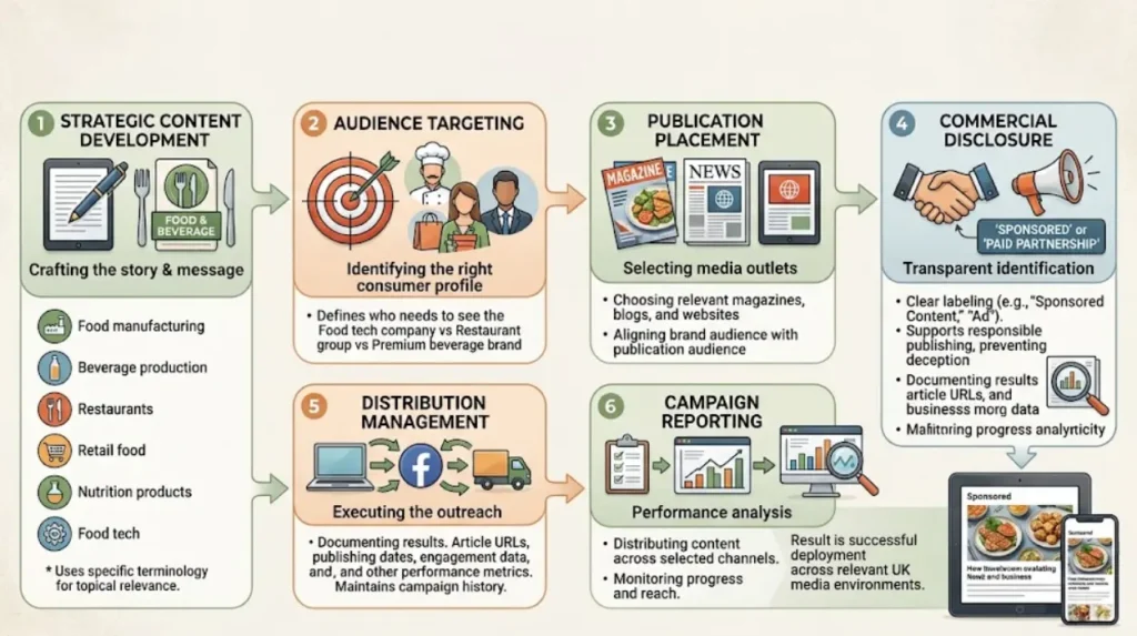What does a food and drink sponsored content campaign include?