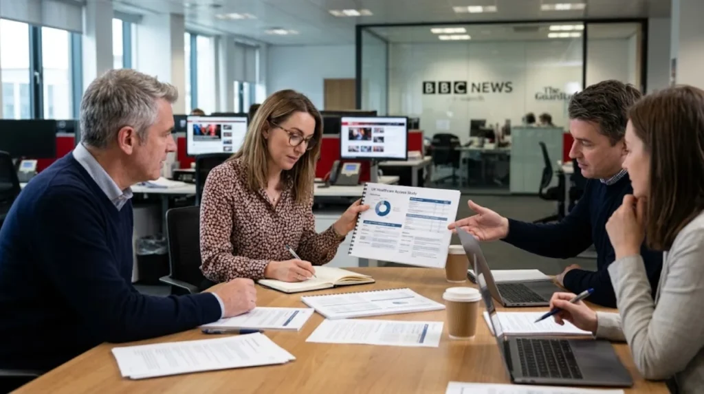 What information does a UK news publisher need from a healthcare research report?