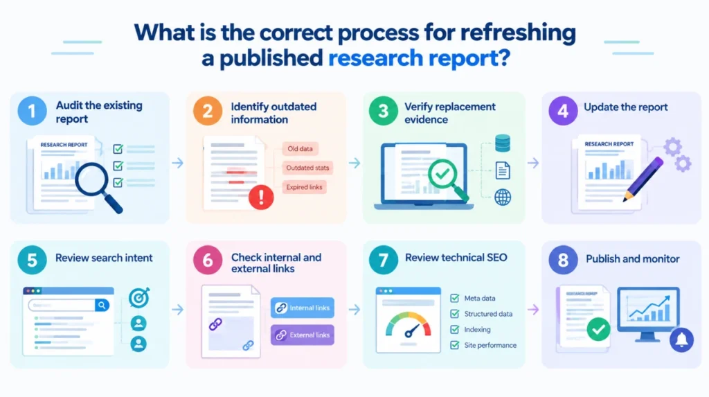How to Refresh a Published Research Report and Preserve the Rankings, Backlinks and Citations It Has Already Earned 1 What is the correct process for refreshing a published research report