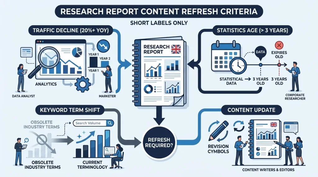 When Should a Brand Update an Existing Research Report Rather Than Publish a New One in 2026? 1 What metrics determine if a research report needs a content refresh