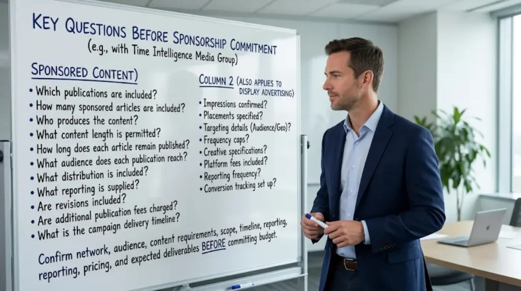 What should businesses ask before buying sponsored content?