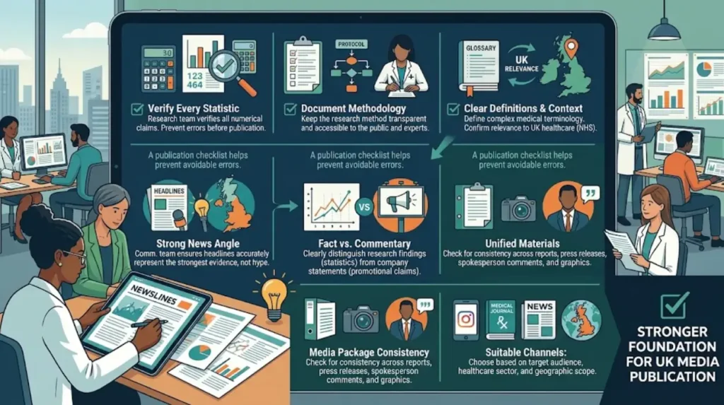 What should organisations check before publishing a healthcare research report?