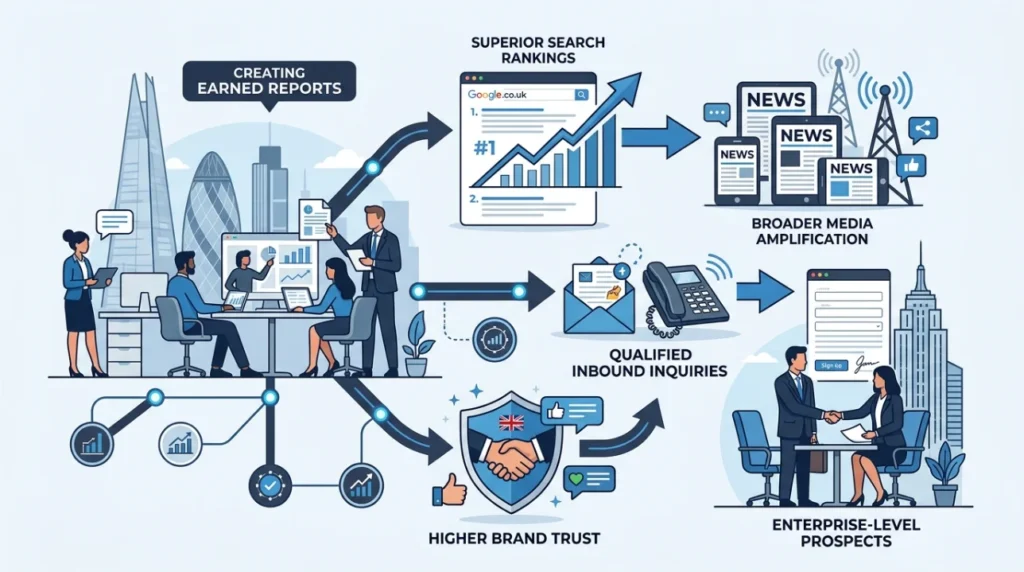 What specific benefits do earned reports provide for UK brand authority