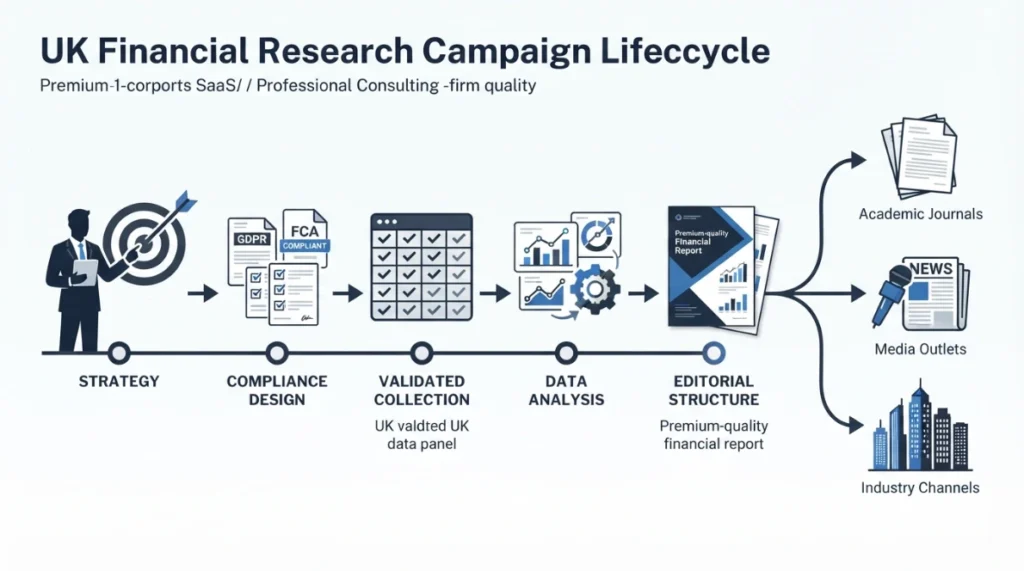 What steps are involved in executing a financial research campaign in the UK