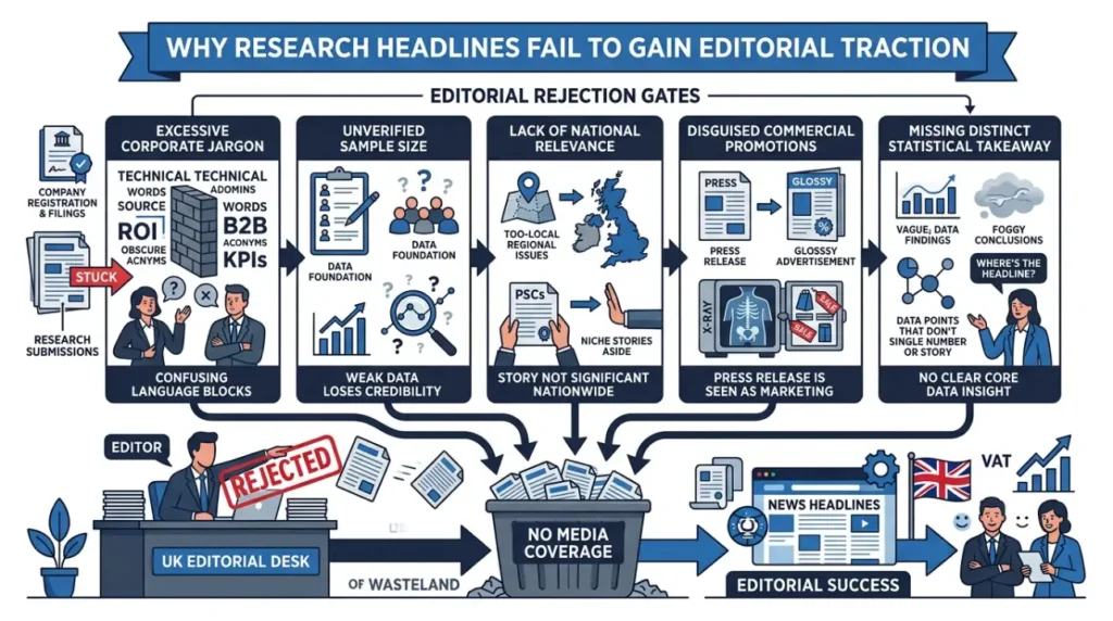 Why do research headlines fail to gain editorial traction