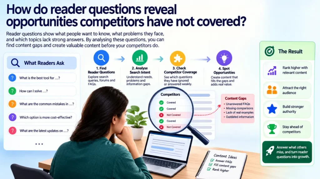 How do reader questions reveal opportunities competitors have not covered