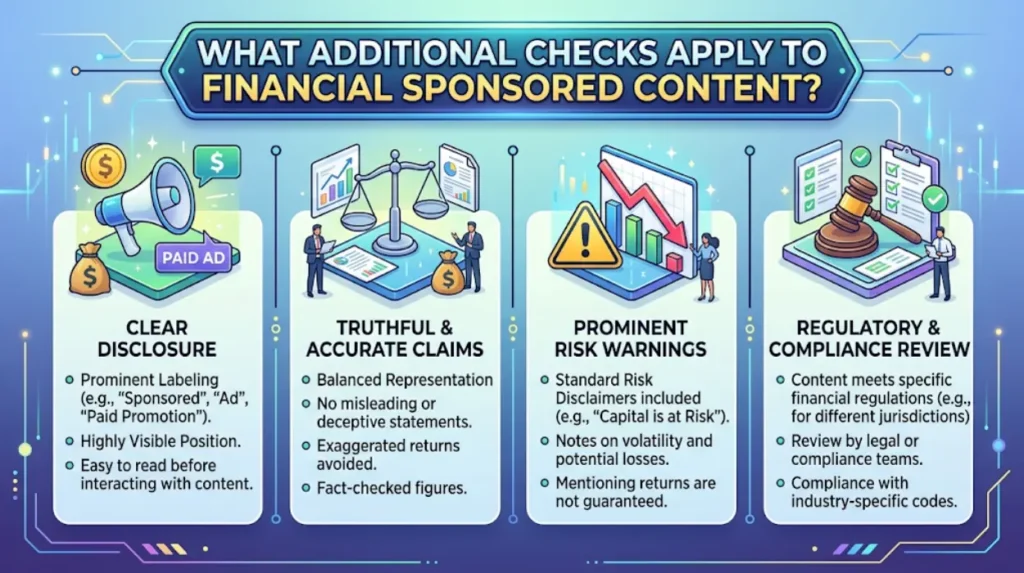 What additional checks apply to financial sponsored content
