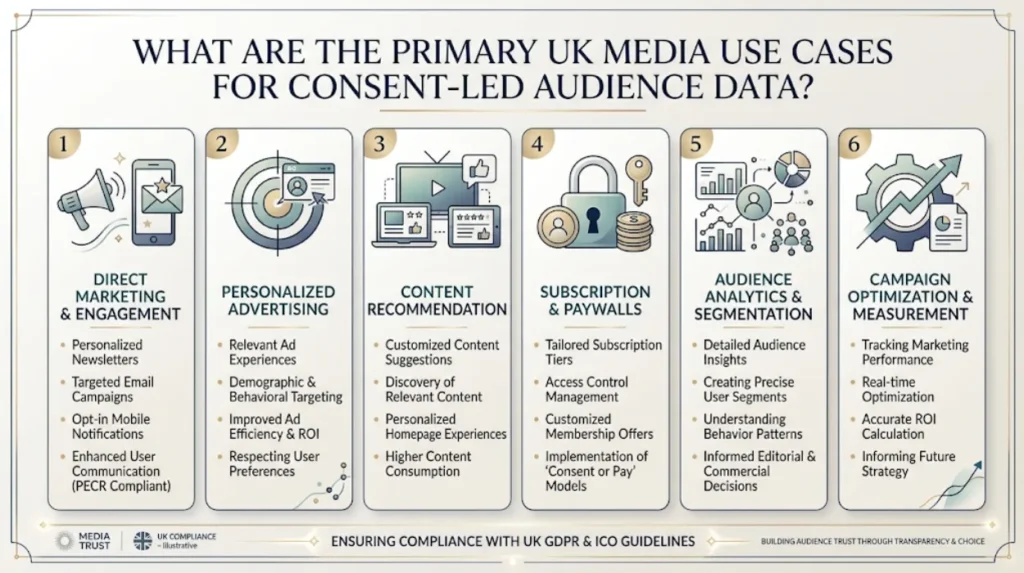What are the primary UK media use cases for consent led audience data