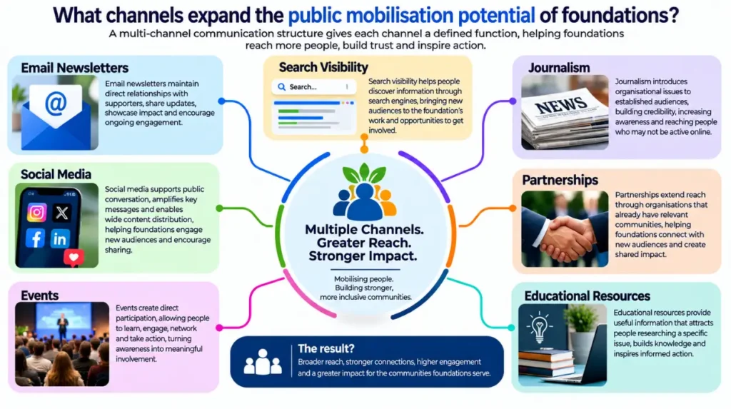 Why relying purely on email newsletters limits the public mobilisation potential of new foundations 1 What channels expand the public mobilisation potential of foundations