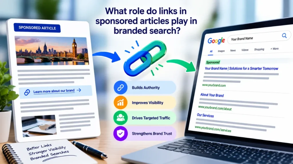 What role do links in sponsored articles play in branded search